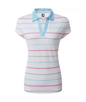 Footjoy Polo Lady Jacquard Oeil d'Oiseau Blanc Bleu Pour