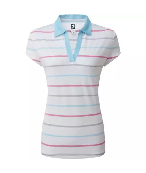 Footjoy Polo Lady Jacquard Oeil d'Oiseau Blanc Bleu Pour